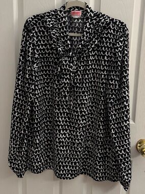 kate spade Black & White Wave-Print Tie-Neck Blouse